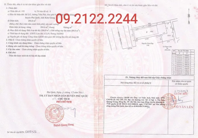 Bán đất 284.7m² Mặt tiền 8,11m Trần Phú Dương Đông giá 20 tỷ Đặc khu Phú Quốc