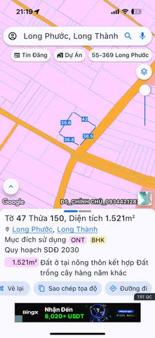 Bán đất 1520.6m² ngang 38m giá 17 tỷ Xã Long Phước