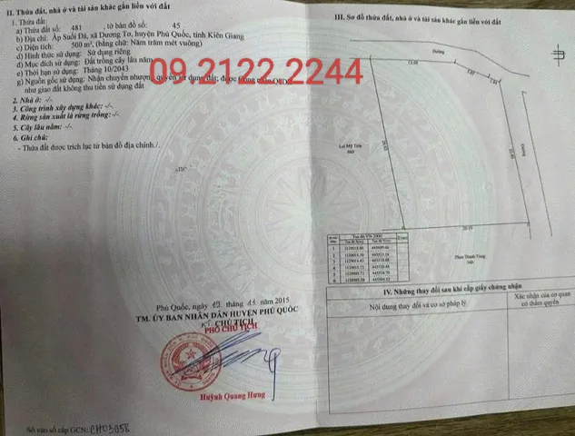 Bán đất 499.9m² ngang 42m giá 2.6 tỷ Suối Đá, Dương Tơ Đặc khu Phú Quốc