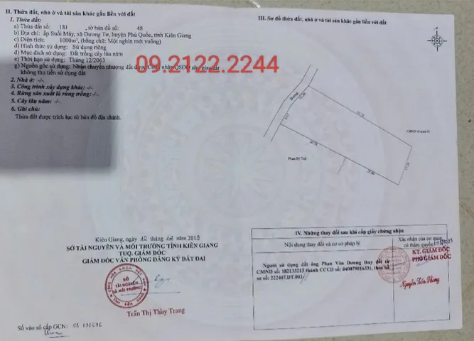 Bán đất 1000m² ngang 20m Suối Mây Dương Tơ giá 3.8 tỷ Đặc khu Phú Quốc