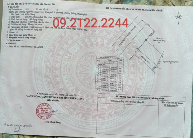 Bán đất 239.7m² Mặt tiền 10.8m Nguyễn Trung Trực KP5 giá 23 tỷ Đặc khu Phú Quốc