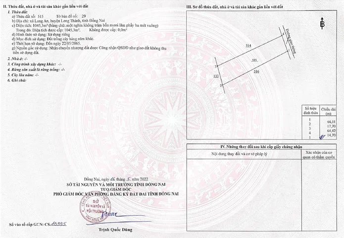 Bán 4 thửa đất liền kề mỗi thửa hơn 1000m2, Đất cây lâu năm. Đường Giải Phóng. Xã Long An, Huyện Long Thành