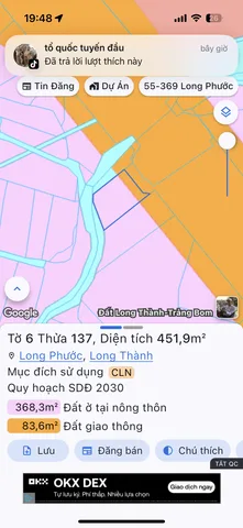 Bán đất 553.2m² ngang 16,5m giá 7.5 tỷ Xã Long Phước