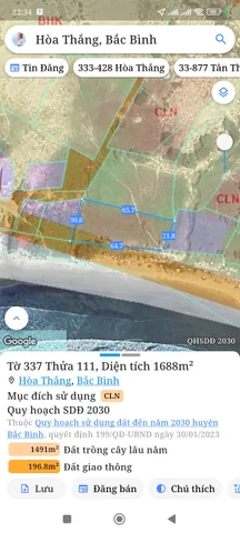 Bán đất 1687.8m² giá 8.44 tỷ Xã Hòa Thắng