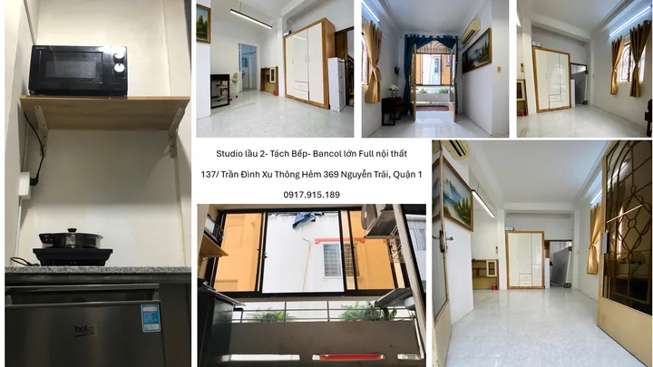 137 TRẦN ĐÌNH XU,Q1- STUDIO TÁCH BẾP- CÓ BANCOL- 30M2- FULL NT- GIÁ: 5,5TR/TH