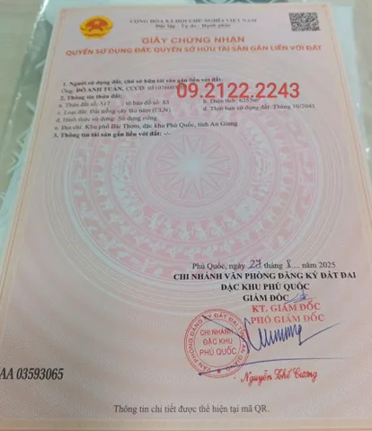 Bán đất 6255m² Mặt tiền 25.2m đường Bãi Thơm Dương Đông giá 26 tỷ Đặc khu Phú Quốc