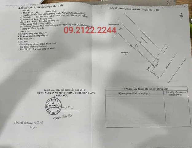 Bán đất 211.2m² Mặt tiền 5m Bến Tràm Cửa Dương giá 1.65 tỷ Đặc khu Phú Quốc
