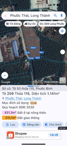 Bán đất 2292m² ngang 55m giá 9.5 tỷ Xã Phước Thái