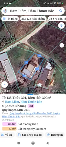 Bán đất 300m² ngang 10m giá 1.28 tỷ Xã Hàm Liêm