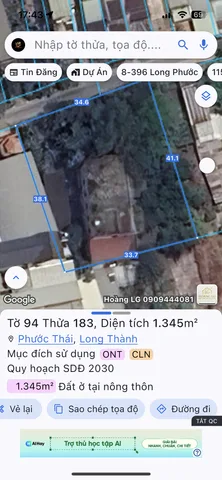 Bán đất 1345m² ngang 34m giá 10.5 tỷ Xã Phước Thái