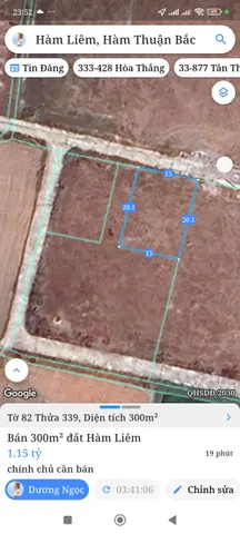 Bán đất 300m² ngang 15m giá 1.15 tỷ Xã Hàm Liêm