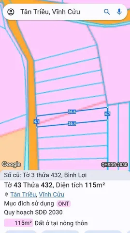 Bán đất 115m2 tại hương lộ 15, phường tân triều mới. Ngân hàng hỗ trợ 500 triệu