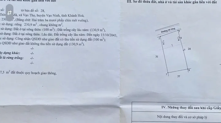 Bán đất 230m² ngang 10m Xã Đại Lãnh