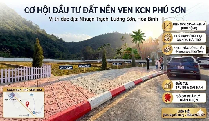 Chỉ 5tr/1m sở hữu lô đất gần khu công nghiệp nhuận trạch. Lương sơn. Hòa bình