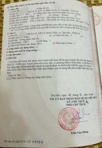 68m đất 4tỷ350 hẻm ô tô đường Tỉnh Lộ 43 phường Bình Chiểu-Thủ Đức