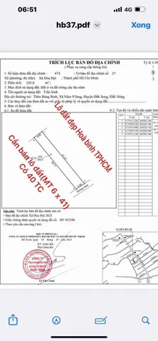 Bán đất 244.9m² ngang 6m giá 850 triệu Xã Hòa Hội