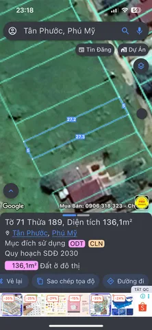 Bán đất 136,1m² ngang 5m giá 1.4 tỷ Phường Tân Phước Phú Mỹ