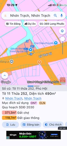 Bán đất 490m² ngang 16m giá 20 tỷ Xã Nhơn Trạch
