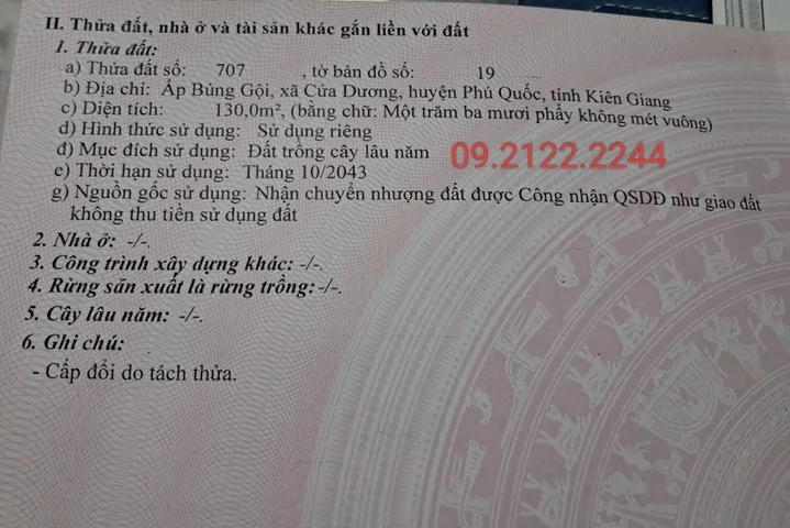 Bán đất 130m² ngang 6m Búng Gội, Cửa Dương giá 1.5 tỷ Đặc khu Phú Quốc
