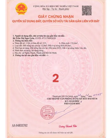 Bán đất 132,0m² ngang 5m giá 580 triệu Xã Nghĩa Thành Châu Đức