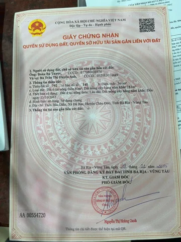Bán đất 361m² ngang 10m giá 1.15 tỷ Xã Nghĩa Thành Châu Đức
