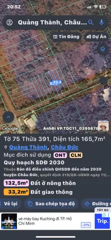 Bán đất 165,7m² ngang 5m, Giá 490 triệu, Xã Bình Giã, Châu Đức