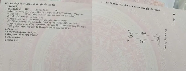 Bán đất 175.0m² ngang 5m giá 1.4 tỷ Phường Tân Thành Phú Mỹ