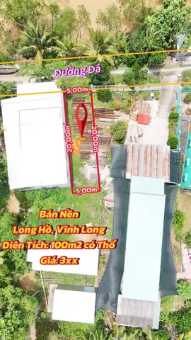 Cần bán thanh lý nền diện tích 99,8 m, ngang 5m dài 20m, thổ 50m còn lại đất cây lâu năm. Nằm cách chợ Long Hồ #1.1km. nằm cách TP Vĩnh Long #5km. giao thông thuận lợi, view sông thoáng mát,