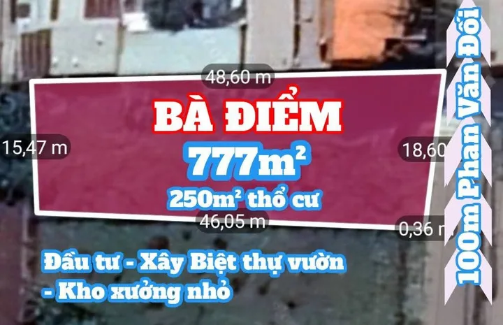 Bán đất 777m² ngang 17m Xã Bà Điểm KDC Hoàng Hải