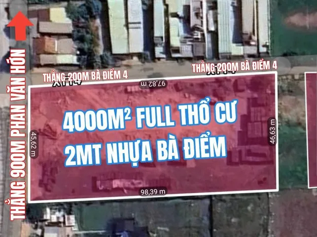 Bán đất 4500m² ngang 45x100m giá 107 tỷ Xã Bà Điểm