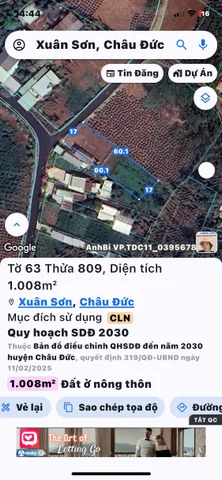 Bán đất 1008m², Ngang 17m, Giá 1.550 tỷ Xã Xuân Sơn