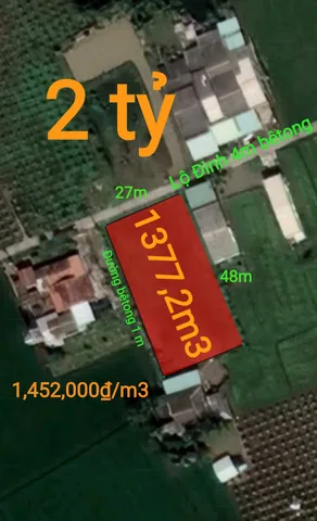 Bán đất 1377.2m² ngang 27m giá 2 tỷ Xã Vàm Cỏ