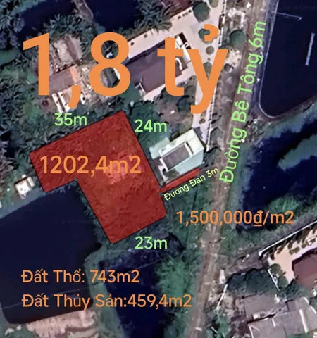 Bán đất 1202,4m² ngang 24m giá 1.8 tỷ Xã Vàm Cỏ