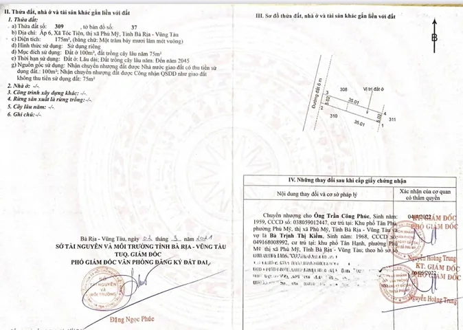 Bán đất 175.0m² ngang 5m giá 1.4 tỷ Xã Châu Pha Phú Mỹ