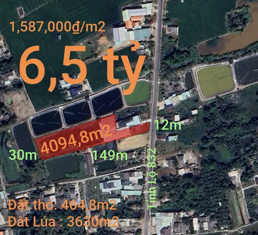 Bán đất 4094,8m² giá 6.5 tỷ Xã Vàm Cỏ