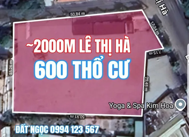 Bán đất 2000m² có thổ cư ngang 20m mặt tiền Lê Thị Hà vị trí VIP nhất cung đường Hóc Môn