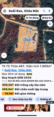 Bán đất 1005,1m² ngang 12m giá 750 triệu Xã Suối Rao, Châu Đức
