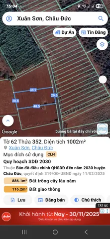 Bán đất 1002m² ngang 20m giá 850 triệu Xã Xuân Sơn