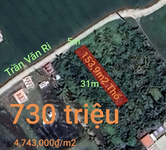 Bán đất 153.9m² ngang 5m giá 730 triệu Xã Tân Trụ