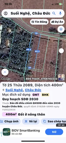 Bán đất 400m² ngang 10m giá 1.4 tỷ Xã Ngãi Giao, Châu Đức