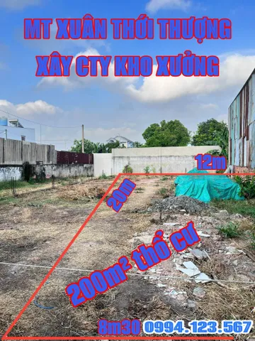 🛑Bán đất mặt tiền Xuân Thới Thượng full thổ cư 335.5m² ngang 8m giá 8.7 tỷ Xã Bà Điểm Hóc Môn gần chợ đầu mối