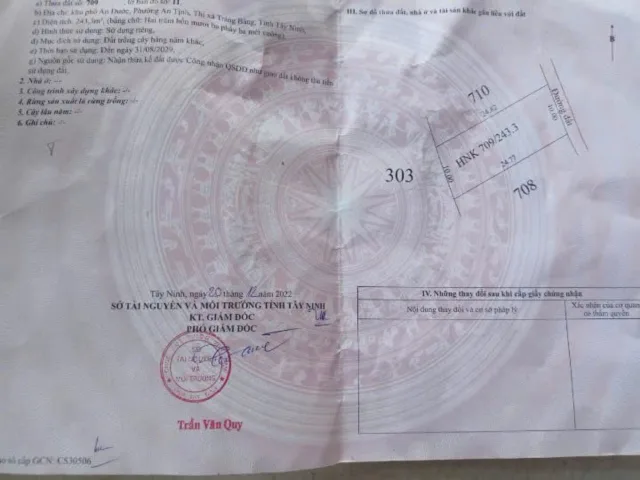 10x24 (243m2), Kp. An Đước, P. An Tịnh, SHR, Giá 450tr (TL).