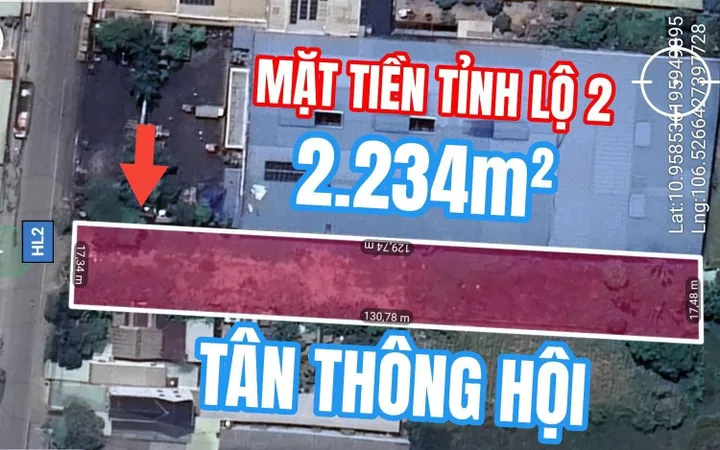 🛑 ĐẤTLỚN.COM giới thiệu: Bán đất 2234m² mặt tiền Tỉnh lộ 2 Tân Thông hội Củ Chi phù hợp đầu tư dự án, hotel, kho xưởng, ....