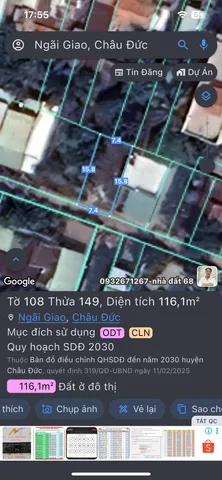 Bán đất 116.1m² ngang 7,4m giá 1 tỷ Xã Ngãi Giao Châu Đức