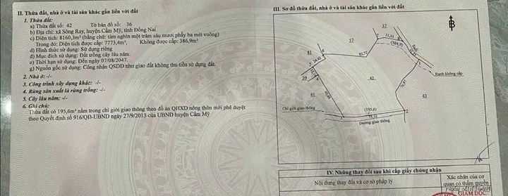Bán đất 8160.3m² ngang 75.5m giá 5.7 tỷ Xã Sông Ray còn thương lượng