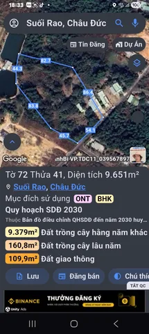 Bán đất 9650.8m² ngang 54,1m giá 5.4 tỷ Xã Xuân Sơn Châu Đức