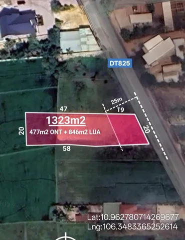 Bán đất 1323m² ngang 20m giá 8.6 tỷ tại  TL825 Xã Hiệp Hòa