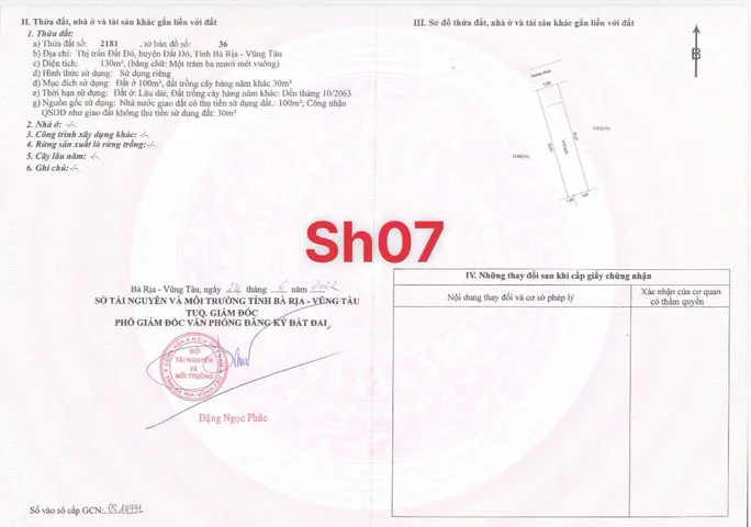 Bán đất 133.1m² có sẵn 130m² thổ cư ngang 5m giá 1.3 tỷ tại Xã Đất Đỏ