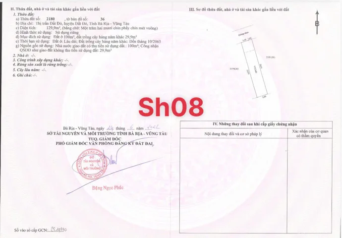 Bán đất 135.3m² có sẵn 130m² thổ cư ngang 5m giá 1.3 tỷ tại Xã Đất Đỏ