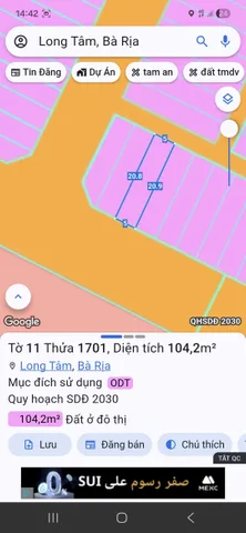 Bán đất 103.7m² có sẵn 103m² thổ cư ngang 5m giá 2.89 tỷ tại Phường Tam Long